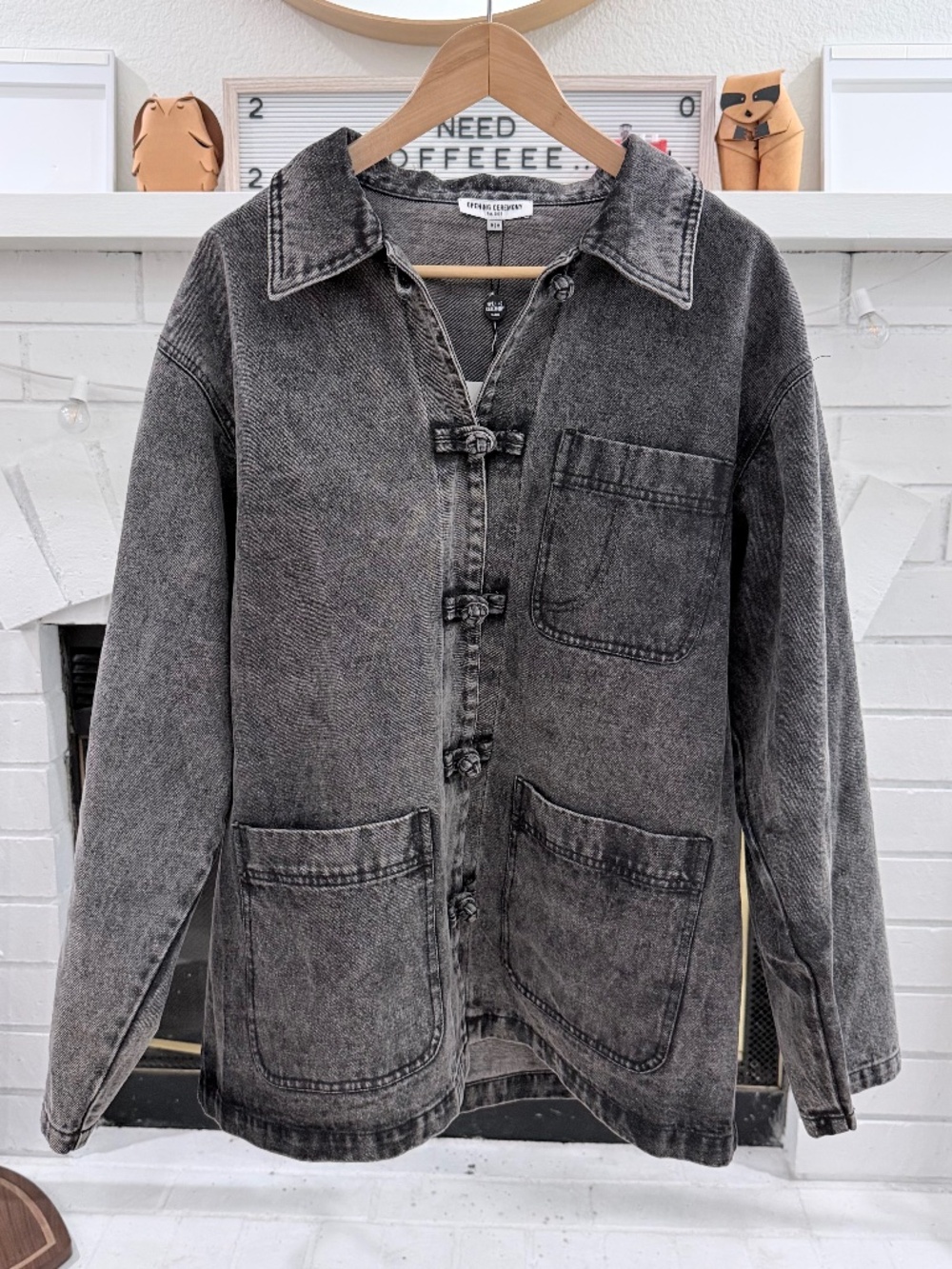 Opening Ceremony Frog Knot Denim Shirt Jacket - Grey